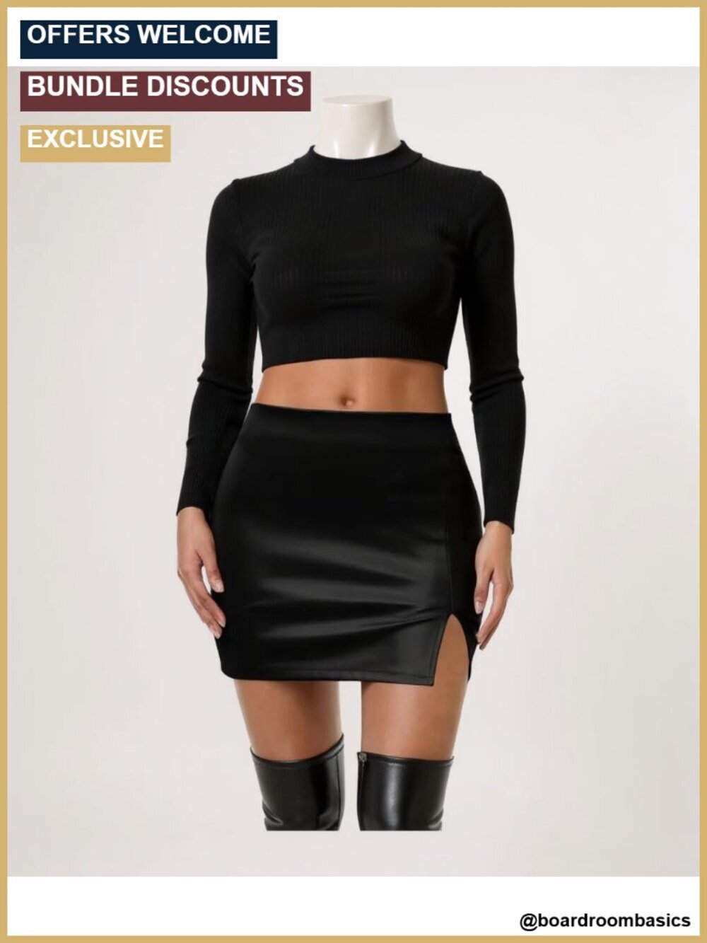 Faux Leather Mini Skirt High Waisted Bodycon Pencil Side Slit